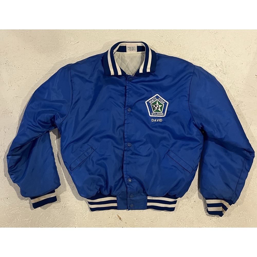 Vintage Birdie Richard Leslie Soccer Club Jacket White Star Mens L 80s Blue‎